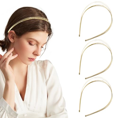3 fasce per capelli dorate per donna, fascia per capelli in filo metallico, accessori per capelli dorati,fascia per capelli da sposa, cerchio per capelli per donne e ragazze (Oro)
