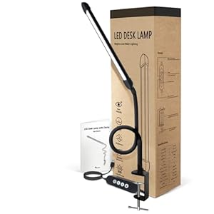LED Desk Lamp with Clamp, Clamp Light with Adjustable Color Modes, Clip on Light with Long Flexible Gooseneck, Eye Care Lamp Clamp for Study, Work, Home, Office, Black, 12W