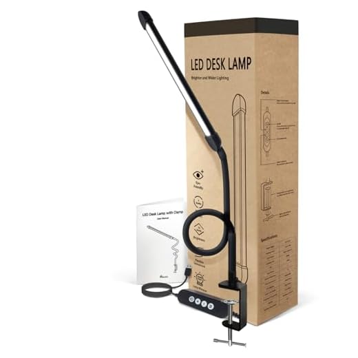 Phimuezl LED Desk Lamp with Clamp, Clamp Light with Adjustable Color Modes,Clip on Light with Long Flexible Gooseneck, Eye-Care Lamp Clamp for Study, Work, Home, Office, (Black, 12W)