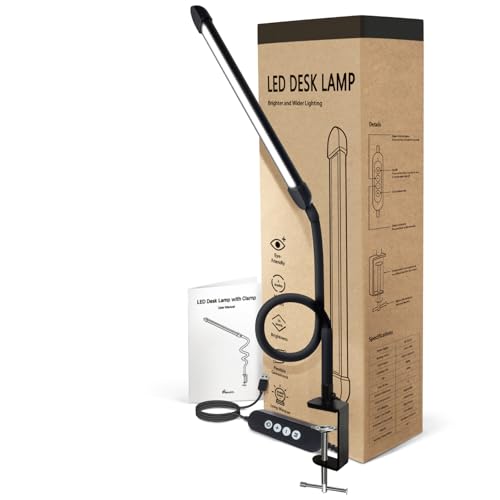 led desk lamp with clamp clamp light with adjustable color modes clip on light with long flexible gooseneck eye care lamp clamp for study work home office black 12w