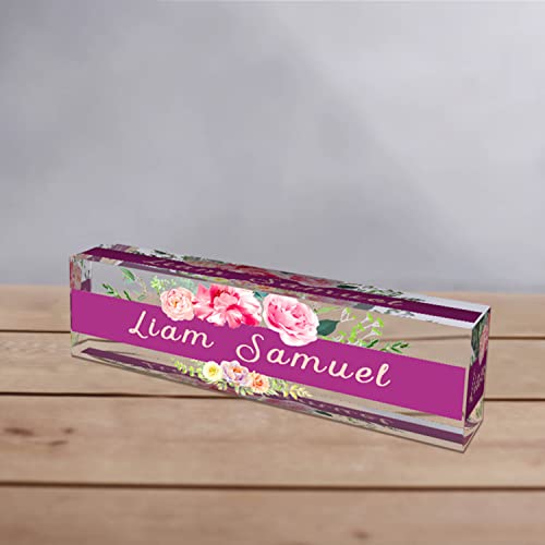 Desk Name Plate Personalized | Office Decor | Name Tags | Desk Decorations for Women Office | Acrylic Desk Name Plate(Pink Rose)