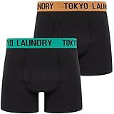 Tokyo Laundry Paquete de 2 calzoncillos tipo bóxer negros para hombre, L