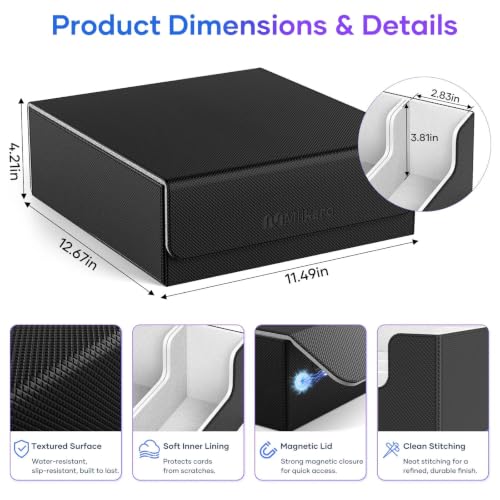 Image of Mlikero Trading Card Storage Box, Bulk Card Storage for 2400+ Sleeved Cards, PU Leather Magnetic Closure Card Organizer with 10 Dividers & 4 Foam Stoppers, Fit for MTG, TCG and Sports Cards