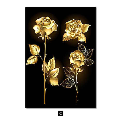 Peinture toile abstrait noir doré pour salon chic affiche fleur rose grand format KEBIA - 5