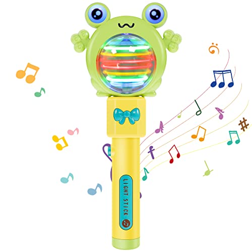 Light Up Magic Ball Toy Wand for Kids Multi-Color Rotating Wand Light Up Wands Glow Toy Wands Features Frog Design Rotating LED Toys Stick Sensory Toys for Autism