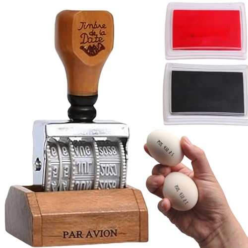 Date Stamp for Eggs and Office Use Egg Date Stamp with Black and Red Ink Pads Rotating Dates Stamper for Fresh Eggs Chickens Ducks Turkeys Geese and Office Documents(Brown)