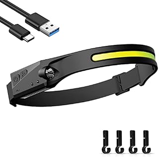 Amstory LED Head Torch Rechargeable, Camping Headlight LED Rechargeable Head Torch Headlamp with Motion Sensor Water-Resistant Lightweight Head Flashlight for Running Cycling Walking Fishing Hiking