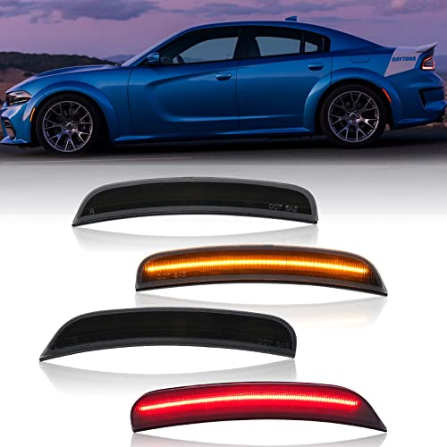 R&F Auto LED Side Marker Light Kit For Charger 2015 2016 2017 2018 2019 2020 2021 2022 2023 OEM Replacement Smoked Lens Front & Rear Lights Sit Car Red Led Side Marker Lamp