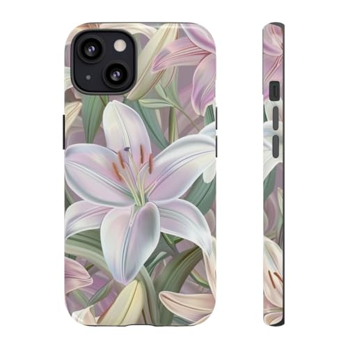 Coque rigide iPhone 13 fleur de lys rose pastel brillante