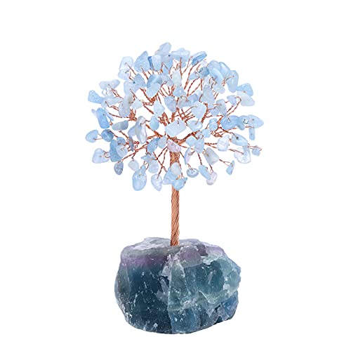 Jovivi Aquamarine Crystals Tree Gemstones Money Feng Shui Bonsai Trees With Fluorite Stand For Good luck Chakra Stone Healing Crystals Home Office Living Room Decor Gift