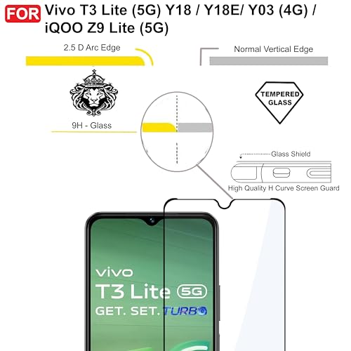 Image of CEDO Tempered Glass for Vivo T3 Lite (5G) Y18 / Y18E / Y03 (4G) / iQOO Z9 Lite | Screen Protector Full HD Quality Tempered Glass Anti-Scratch Edge to Edge Coverage with Easy Installation Kit (Black)