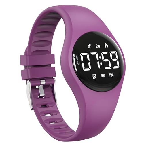 Focwony Kinderuhren mit LED-Display – Wasserdichtes Aktivitätstracker Armbanduhr, Digitaluhr mit Schrittzähler, Wecker & Kalender für Jungen, Mädchen und Jugendliche (Traubenlila)