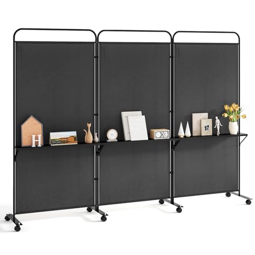 Giantex 3 Panel Room Divider with Wheels and Shelves, 103
