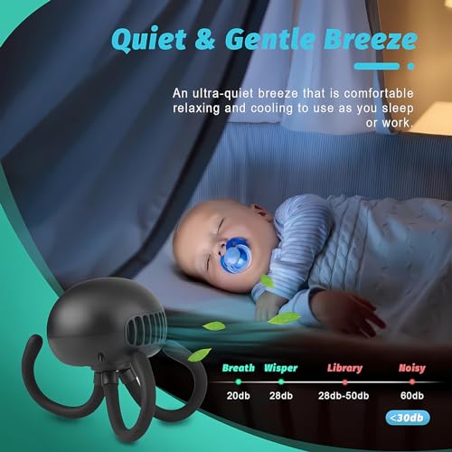 Image of Stroller Fan Portable Bladeless Fan 5200mAh Handheld Fan with Flexible Tripod Clip on Stroller Fan 3, car Seat, Crib, Bike and Desktop (black)