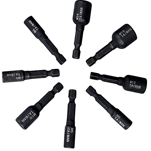 Eyech 8Pcs Machine Tap Socket Wrench Set,1/4 Inch Hex Shank Alloy Steel Air Screwdriver Socket Adapter Driver Thread Tap Adapter M4/M5/M6/M8/M10/M12/M14/M16 For Diy Handworking, Auto Repair #TOP6