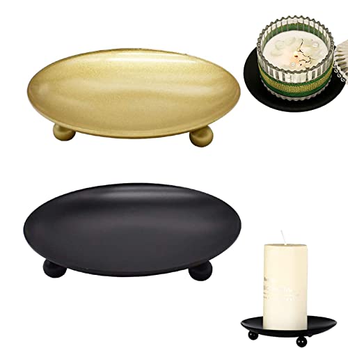 2 Pezzi Piatto Portacandele Portacandele a Colonna Retrò Nero e Oro,Porta Candele,Candelabro,Vassoi per Candele,Piatto di Candele,per Coni di Incenso,Spa,Preghiera,Casa, Feste, Matrimoni