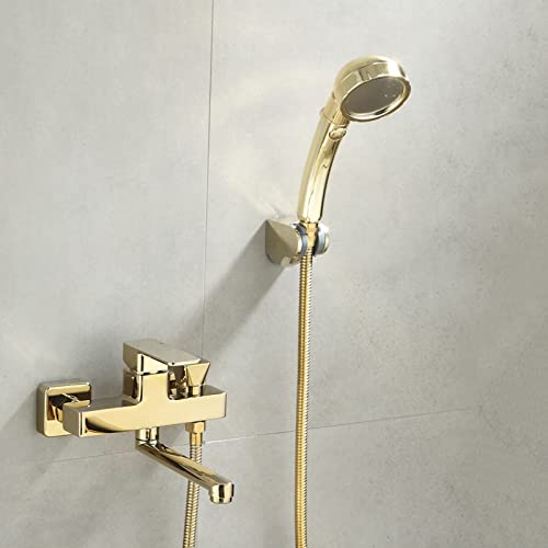 Robinet de baignoire avec douche mural en laiton or mat élégant