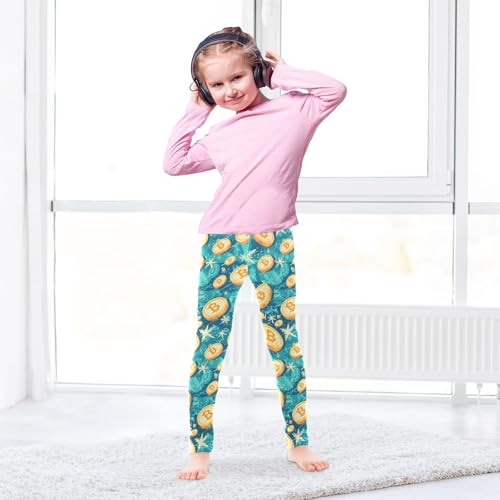 KLL Flying Bitcoins and Snowflakes Little Girls Leggings Stretchy High Waisted Leg Yoga Pants Gym4