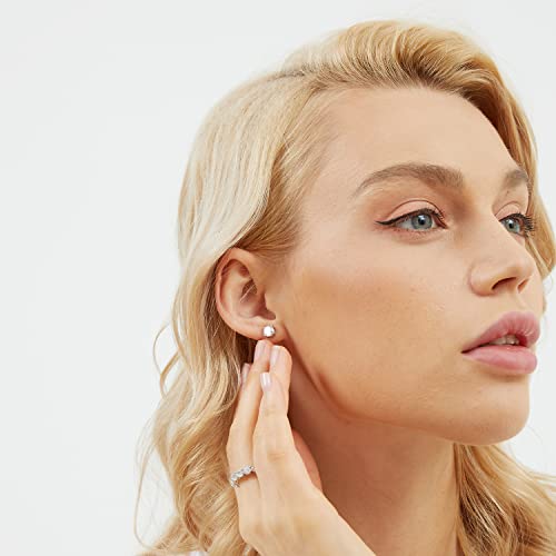 GEMSME 925 Sterling Silver White/Yellow Gold Plated 4 Pong Round Clear Moissanite Stud Earring for Women 3/4/5mm Pack of 3 Pairs4