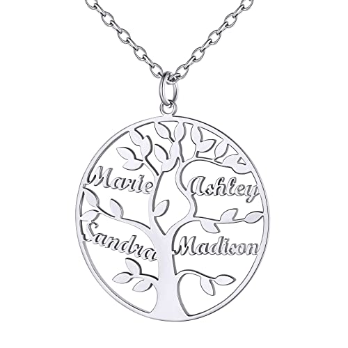 Custom4U Tree Of Life Necklace Personalized with 1-8 Names S925 Silver/Stainless Steel/18k Gold Family Tree Pendant Custom Handmade Birthday Gifts for Mom Grandma Women Gifts for Birthday (G