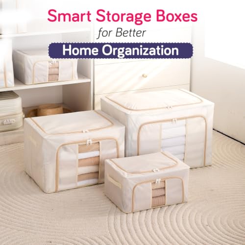 Image of HOKIPO 24L Cloth Organizer for Storage, Small Storage Box for Clothes, Cream Pack of 2 (AR-6669-CRM*2)