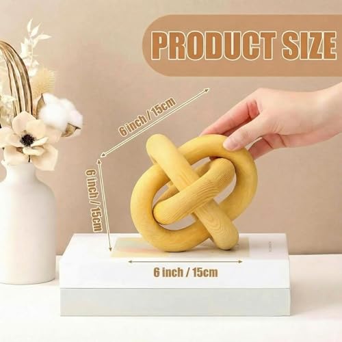 Image of Yalikop 3 Link Wood Knot Decor Rustic Home Decor Accents Hand Carved Coffee Table Decoration, Boho Chain Link Decoration, Modern Shelf, Rustic Objects for Home Living Room Bedroom(Yellow)