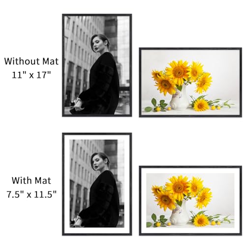 puthiac 11x17 Black Oak Wood Picture Frame - Minimalist 11x17 Poster Frame, 11"x17" Frame Wood, Natural Solid Wooden Picture Frames for Wall Art Photo and Prints (1 Pack, Black)