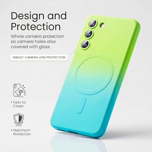 Image of amazon basics Gradient Mag-Safe Case for Samsung Galaxy S23 5G | Soft Silicone Shockproof Cover with Camera Protection | Slim Lightweight Design | Smooth Touch & Durable - Green & Blue