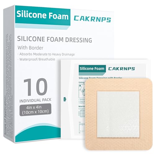 Silicone Foam Dressing 4“ x 4”, Waterproof Silicone Bandages for Wounds, 5-Layer Wound Pads with Adhesive Border for Pressure Ulcers, Painless Removal, Wound Care Pads for Bed Sore,10 Pack