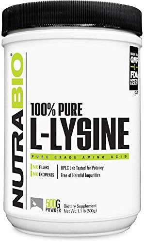NutraBio L-Lysine Powder - Pure Grade Amino Acid - 500 Grams - Essential Amino Acid - Non-GMO - Gluten-Free - Vegan