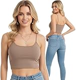 ToBeInStyle Women's Adjustable Built in Bra Crop Spaghetti Tank - Mocha - M
