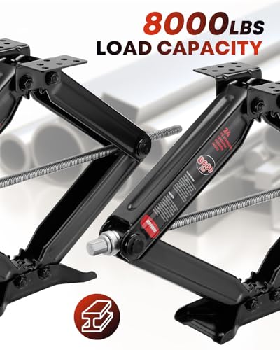 Image of Kohree 8000 lbs RV Stabilizer Jacks 24 inch, Leveling Scissor Jacks for Travel Trailer, Set of 2, Heavy Duty Camper Stabilizer Jacks Kit with Anti-Slip Handle and Drill Socket, Easy to Install