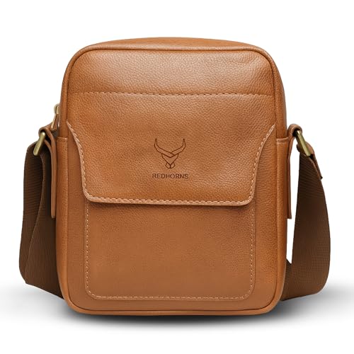 Image of REDHORNS Faux Leather Small Cross Body Sling Bag for Men & Women, 3 Zipper Pockets, Business Messenger Shoulder Bag for Travel, Outdoor, Office - 15X19X5 CM