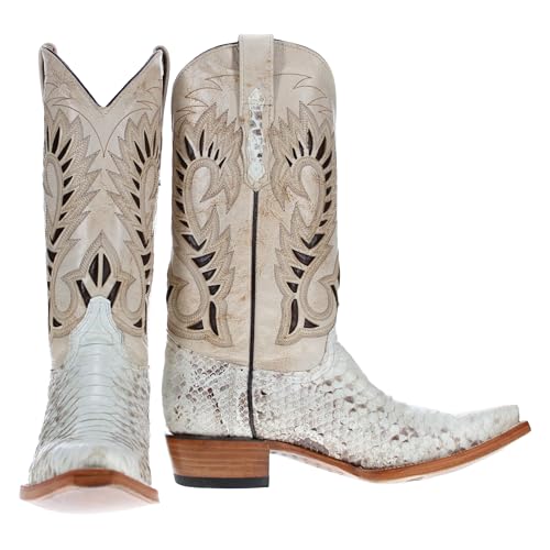 Vaccari Men's Oliver Genuine Natural Python Snip Toe Cowboy Western Boots2