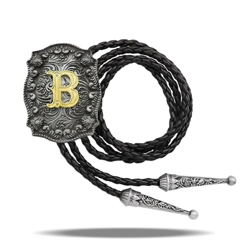 Yjfeshion Western Bolo Stropdas Gouden Initial Letter ABJR tot XYZ Cowboy Stropdas Handgemaakte Lederen Bolo Tie voor Mannen Vrouwen, Gouden B, L