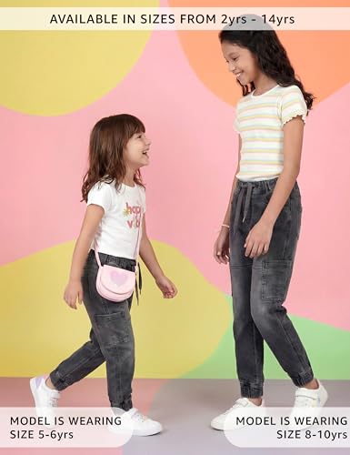 Image of Amazon Brand - Symbol Girls Cotton Rich Stretchable Jogger Jeans | Elasticated Waistband and Cuff | Casual Denim | Age 2-14 Years