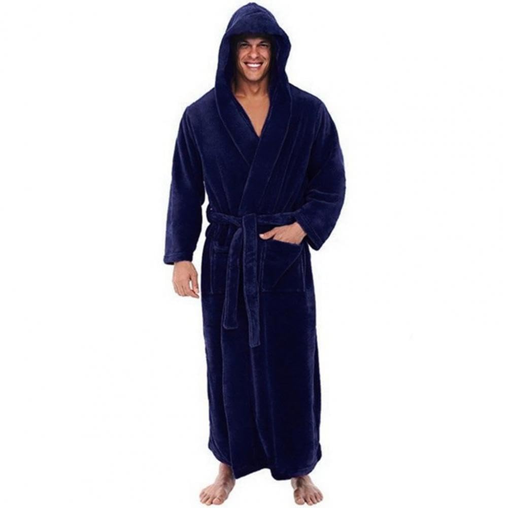 KFXYSM Terry Towelling Bathrobe,Bathrobes Men Hooded Bathrobe With Adjustable Belt Super Soft Fluffy Highly Absorbent Male Bathrobe(Blue,4XL)