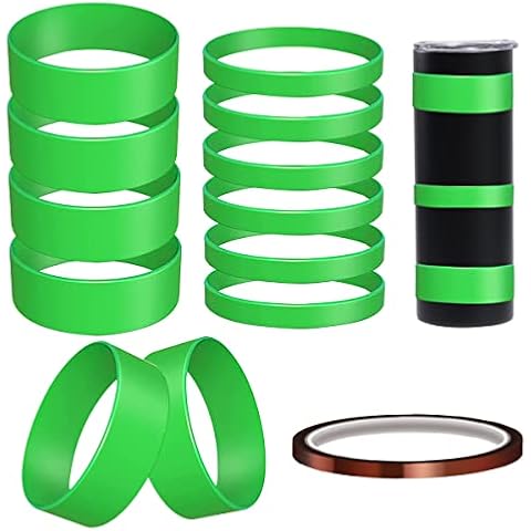 Viilich 12pcs Heat Resistant Cup Sublimation Accessories Sublimation Glass Silicone Band Elastic Fitting Sublimation Holder Bands Heat Resistant Rubber Bands for Cups for Water Bottles (Green) Cover