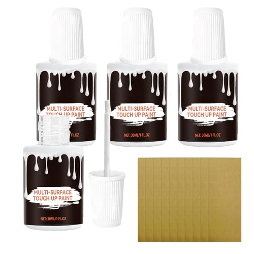 Meunhy White Gloss Paint for Wood, 4 Pcs White Gloss Touch Up Paint with 10 Sheets of Yellow Sandpaper, Fast Drying on Walls, for Chips, Scratches, Cracks on Tiles, Metal Surfaces, Ceramics