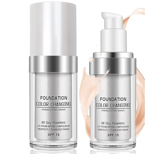 Foundation Colour Changing - Color Changing Foundation, Flawless White Foundation Face Makeup, Long Lasting Waterproof Liquid Concealer Foundation SPF15 for Young Mature & Older Women