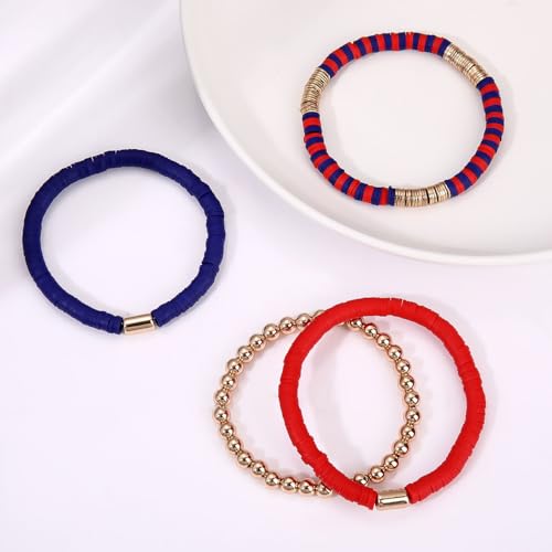 NLCAC 9 Pack Game Day Bracelets Stackable Heishi Beaded Stretchy Bracelet Preppy Jewelry Baseball Football Team Bracelets Sports Fan Accessories Gifts (Red Blue) by NLCAC - Image 7