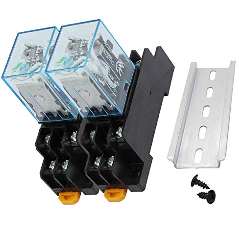 Youmile 12V Coil Power Relay 10A HH62P JQX-13F LY2NJ DPDT 8 Pin with Socket Base, DIN Rail Slotted Aluminum
