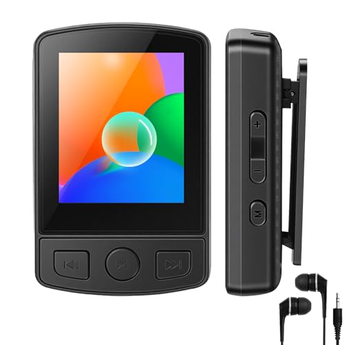 MP3 Player Bluetooth 5.2 - Sport 32GB mp3 -player 1,8 Zoll TFT Farbbildschirm mit Clip FM Radio, Eingebauter Lautsprecher inkl. Kopfhörer, erweiterbar auf bis zu 128 GB SD-Karte...