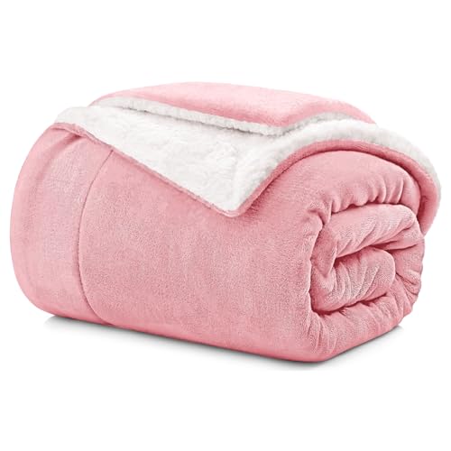 Aspire Homeware Sherpa Fleece Throw Blanket Fluffy Thick Blanket for Beds Single Size Reversible Microfibre Sofa Throws (Pink, (130 x 150 cm))