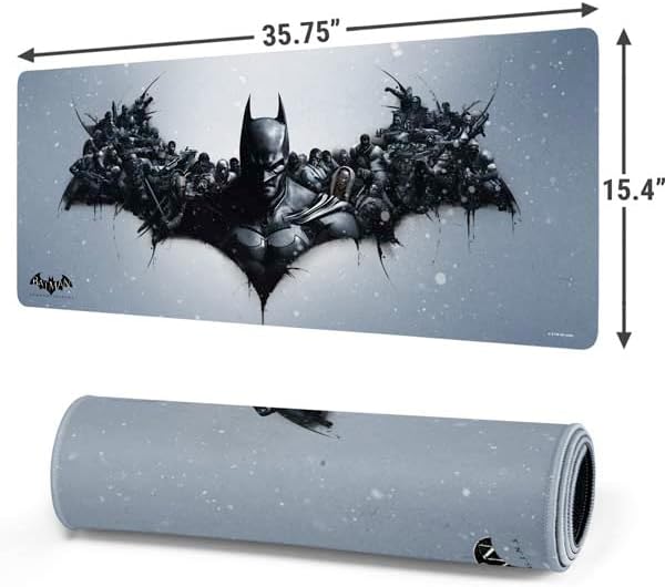 Skinit Extra Large Gaming Mouse Pad - Officially Licensed Batman Arkham Logo Design with Stitched Edges, Waterproof, Non-Slip Rubber Base, Desk Mat for Keyboard & Mouse, 35.75" x 15.4" inches