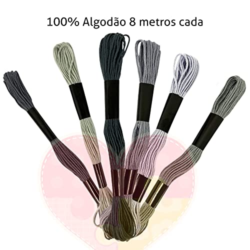 Kit 6 Meadas Linha De Bordar Bordado Manual Ponto Cruz (Meada Cinza)