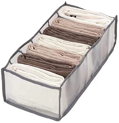 MBVBN Closet Organizers and Storage,7 Grids Folded Clothes Organizer for Closet,Drawer Organizer Clothing Storage Bins,Washable Foldable Drawer Jeans Compartment Storage Box (Grey, 2pc-Medium)