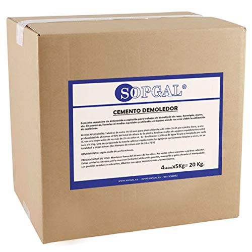 Cemento Expansivo Demoledor para Roca y Hormigón - realiza demoliciones de todo tipo de piedra, muros, hormigón. sin impacto ni vibraciones de forma segura - Sopgal (20 Kg) Cover