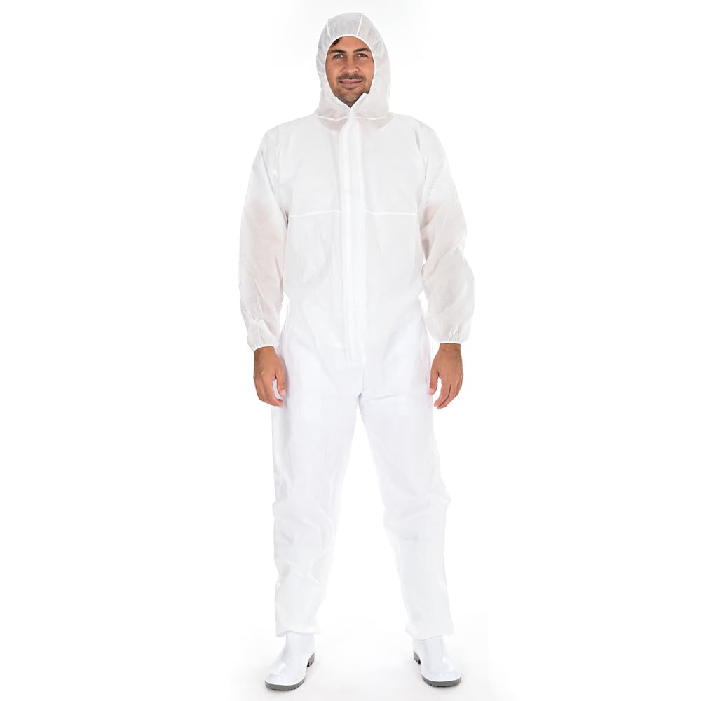 FRANZ MENSCH 50 Stück Hygostar Overalls Typ 5+6 | SMS, weiß, XXL, Einweg Overall, Hygienebekleidung, Chemikalienschutzanzug