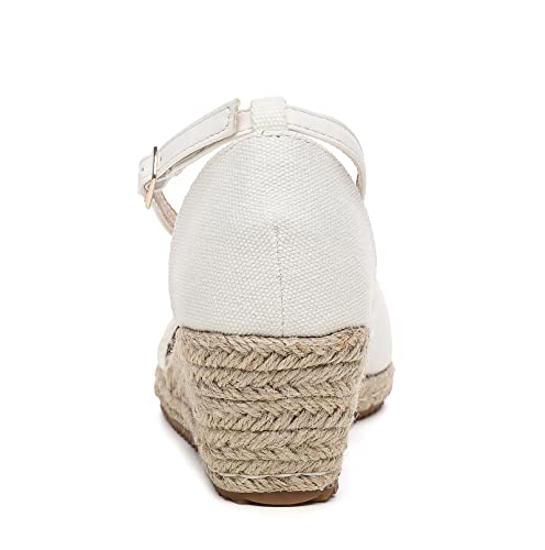Image of Altxic Women's Closed Toe Canvas Ankle Strap Espadrilles Wedge Sandals White 7 US